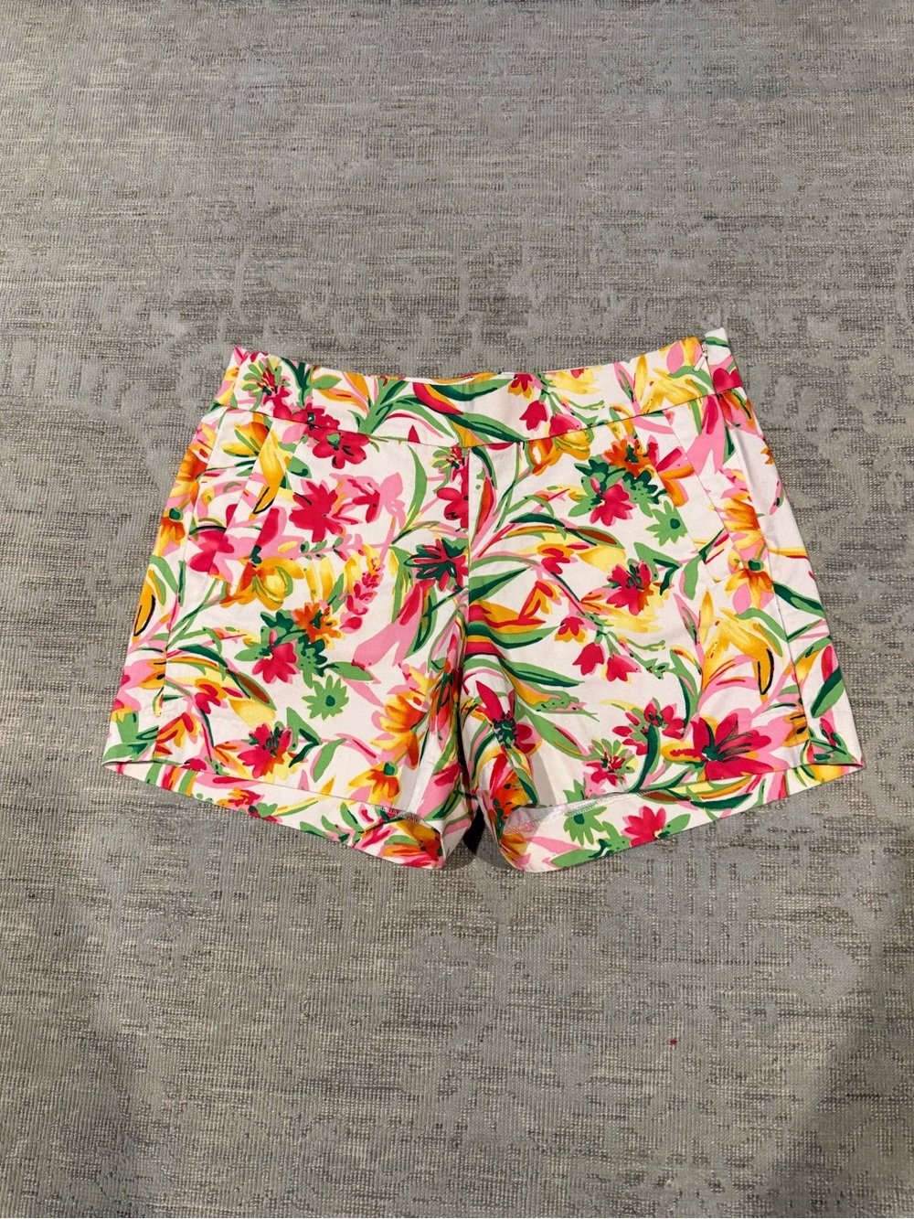J. Crew White Floral Shorts with Pink, Yellow & Green